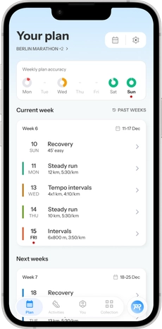 Training plan screen in the ProRun app