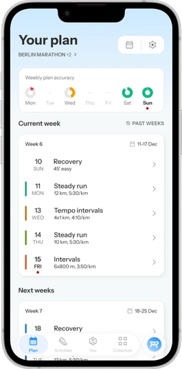 Training plan screen in the ProRun app
