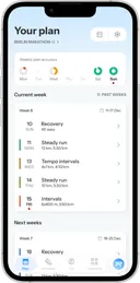 ProRun training plan screen